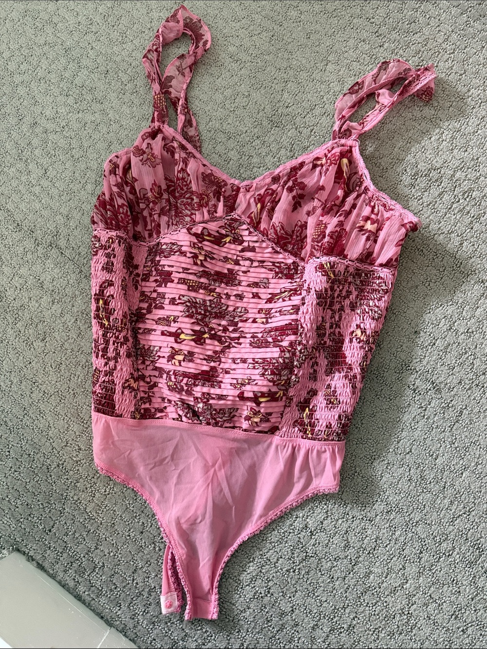 Free people Pink Floral Ruched body suit